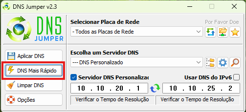 Tela do DNS Jumper passo 1